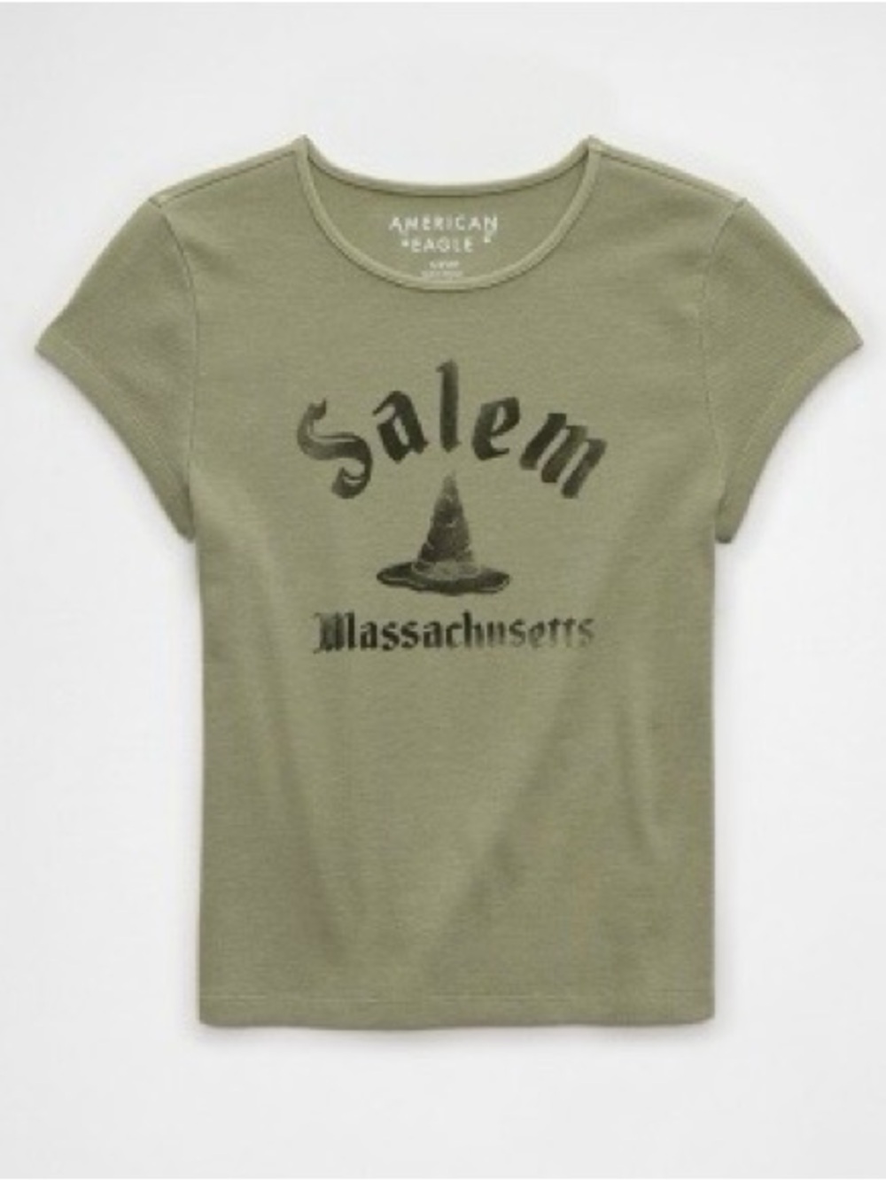 NWT American Eagle Olive Green Hey Baby Salem Graphic Baby Tee Size XXL
